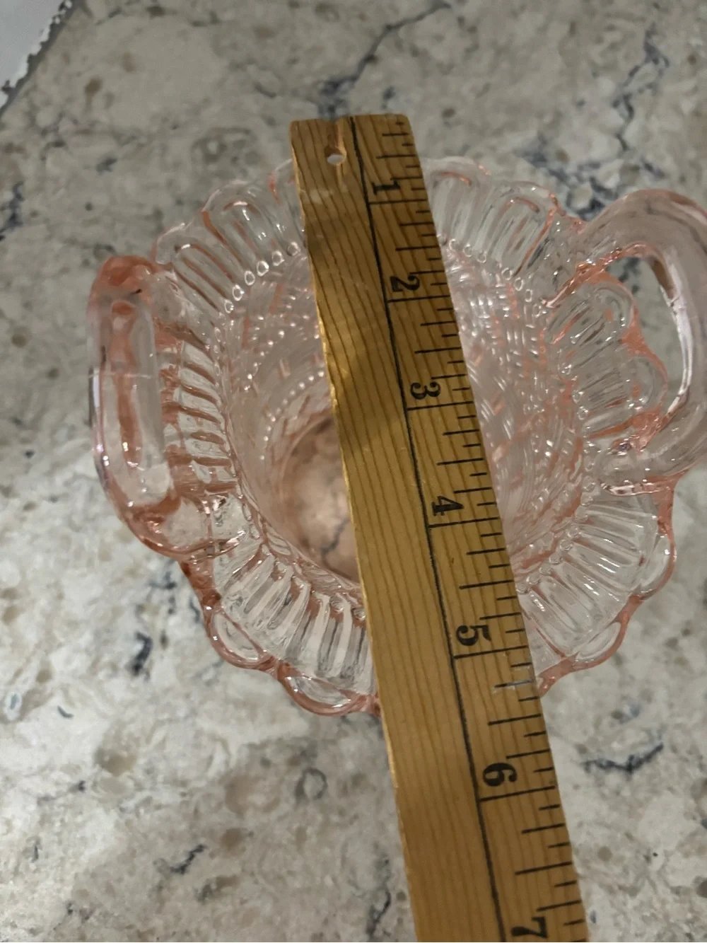 Vintage Pink Depression Glass Basket Weave Pattern Decorative Basket